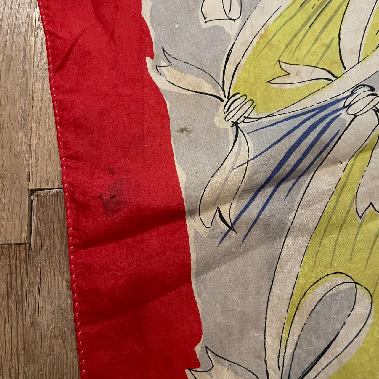 1950s Red Novelty Print Silk Scarf Scarves Bloomers and Frocks 