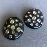 Thumbnail for 1960s Black and AB Rhinestone Clip Earrings Jewelry Bloomers and Frocks 