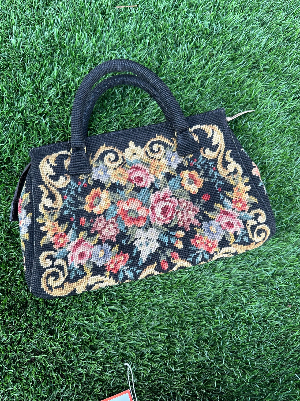 1960s Black Floral Carpetbag