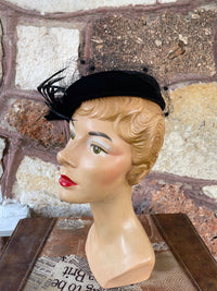 Thumbnail for 1960s Black Velvet Ring Open Top Net Hat Accessories Bloomers and Frocks 