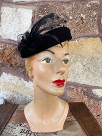 Thumbnail for 1960s Black Velvet Ring Open Top Net Hat Accessories Bloomers and Frocks 