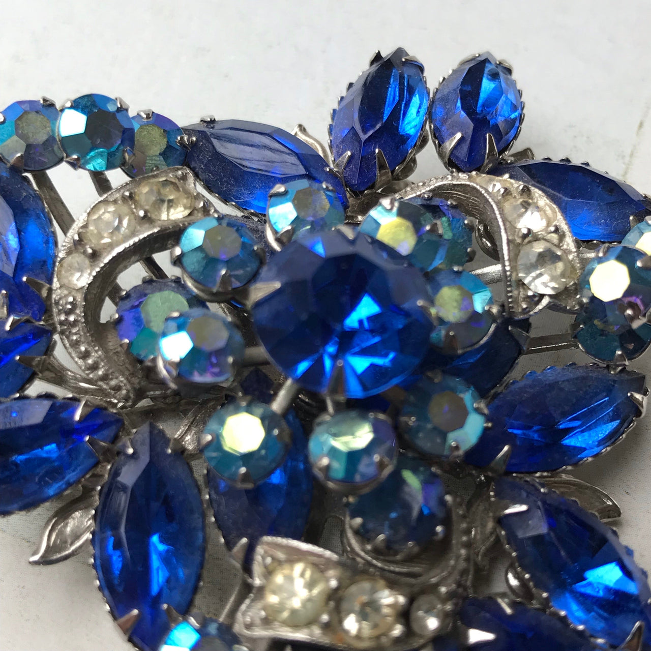 1960s Blue Rhinestone Brooch Jewelry Bloomers and Frocks 