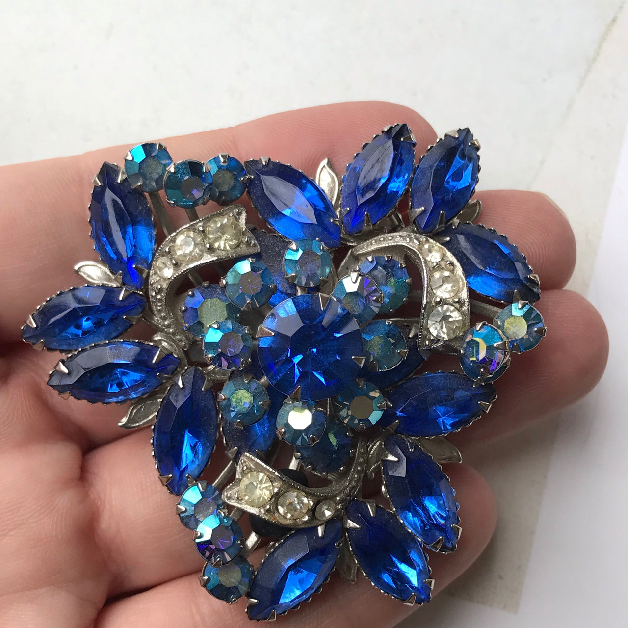 Sisslia Rhinestone Brooch for Dresses Blue Rhinestone Large Brooch