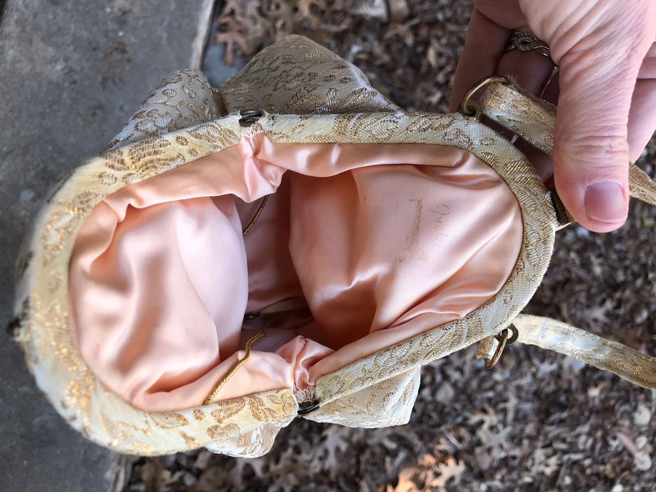 1960's Cream and Gold Lamé Evening Bag Purse Bloomers and Frocks 