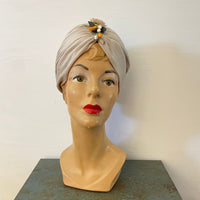 Thumbnail for 1960s Cream Jersey Rayon Hat with Floral Accent Bloomers and Frocks 