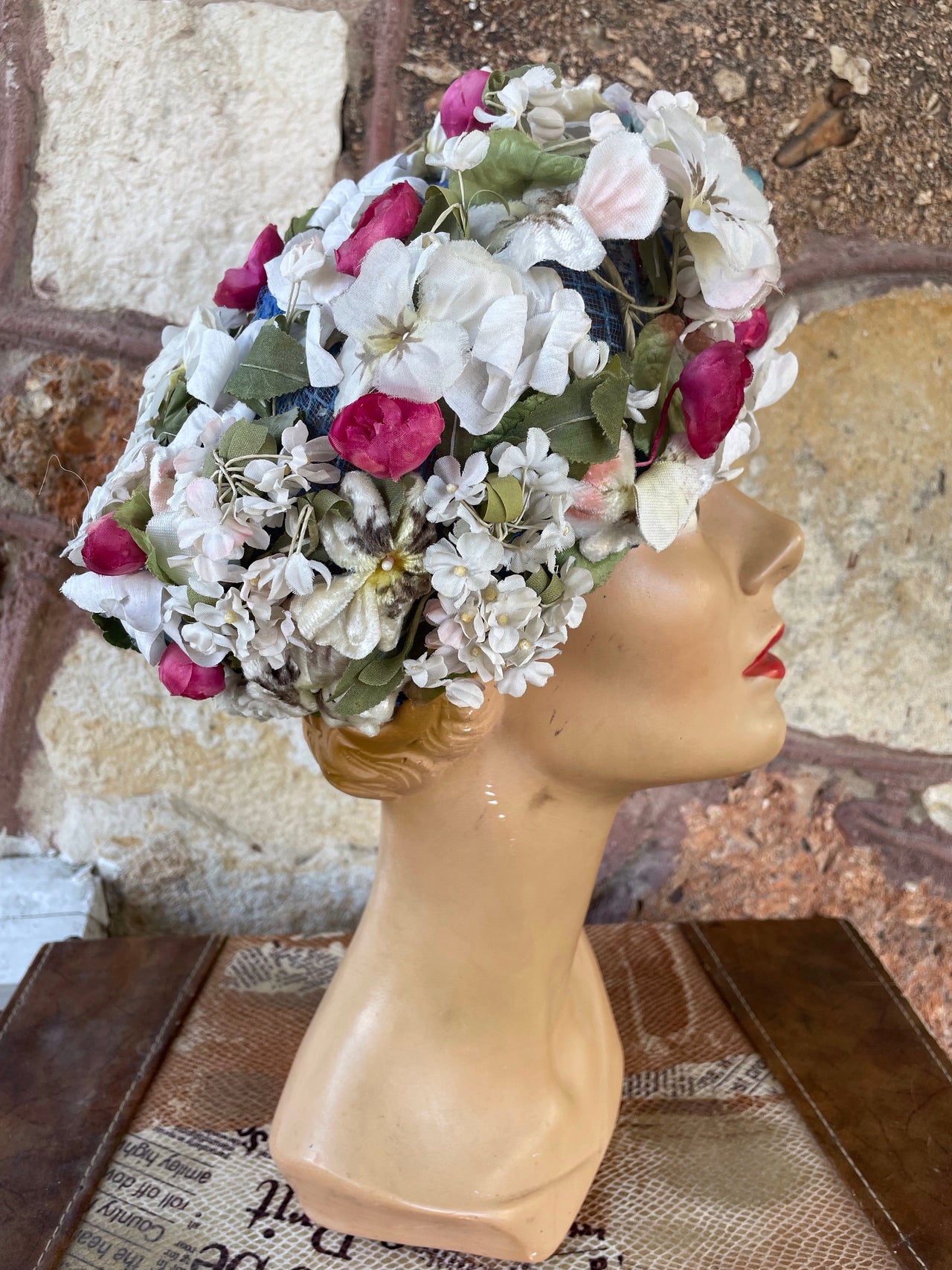 1960s Floral Blue Net Hat Hat Bloomers and Frocks 