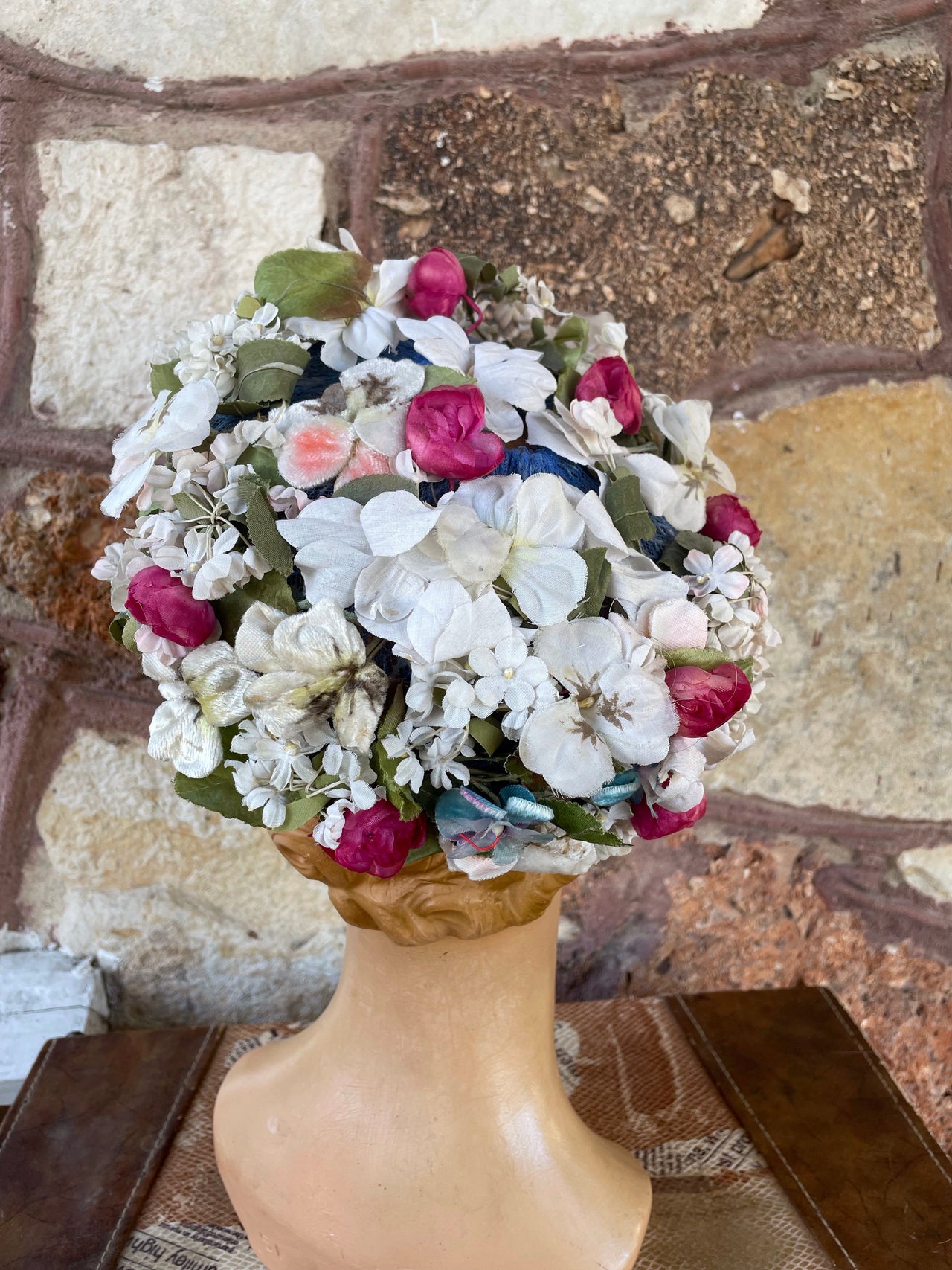 1960s Floral Blue Net Hat Hat Bloomers and Frocks 