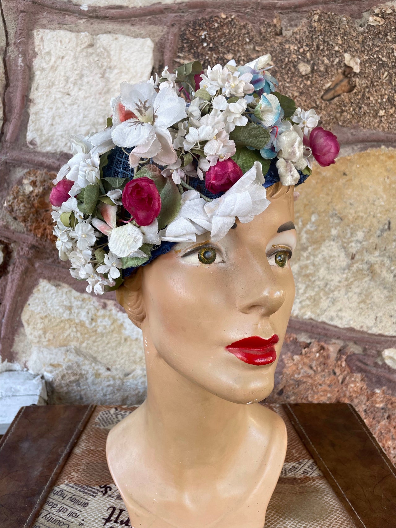 1960s Floral Blue Net Hat Hat Bloomers and Frocks 