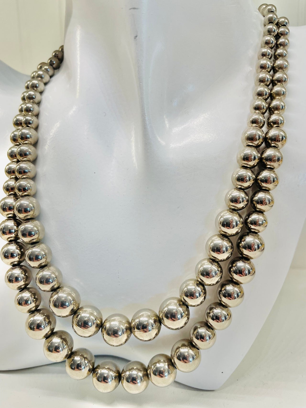 1960s Hobe Double Strand Silver Ball Necklace on Chain Jewelry Bloomers and Frocks 