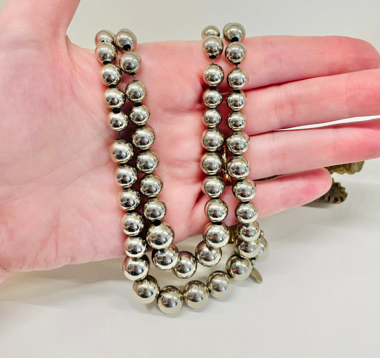 1960s Hobe Double Strand Silver Ball Necklace on Chain