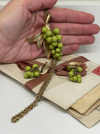 Thumbnail for 1960’s Judy Green Beaded Grapes Necklace and Earrings Set Bloomers and Frocks 