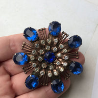 Thumbnail for 1960s Large Blue and Clear Rhinestone Brooch Jewelry Bloomers and Frocks 