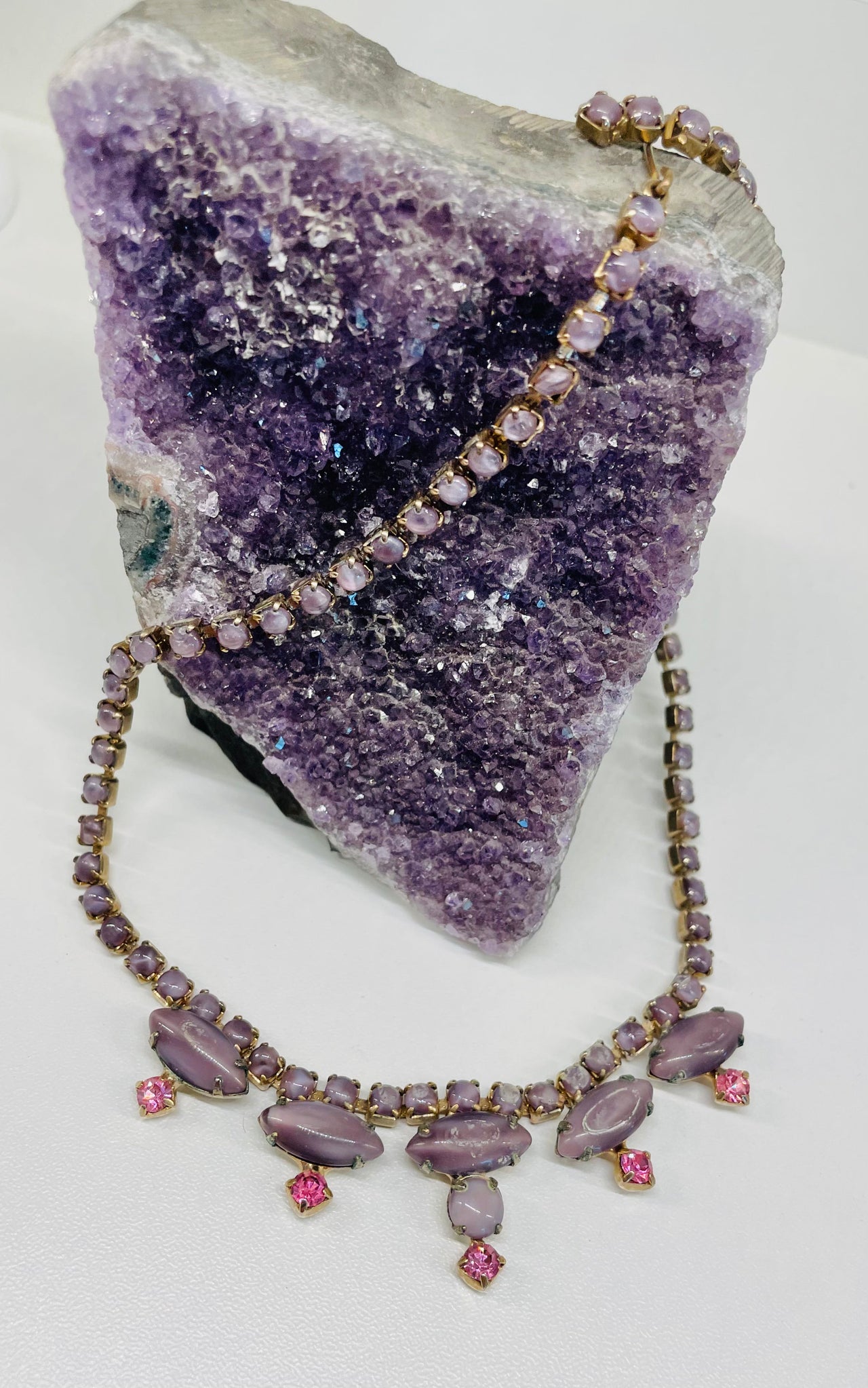 1960s Lavender Purple Frosted Rhinestone Necklace Jewelry Bloomers and Frocks 
