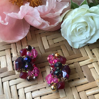 Thumbnail for 1960s Pink, Red, and Purple Beaded Clip On Earrings Jewelry Bloomers and Frocks 