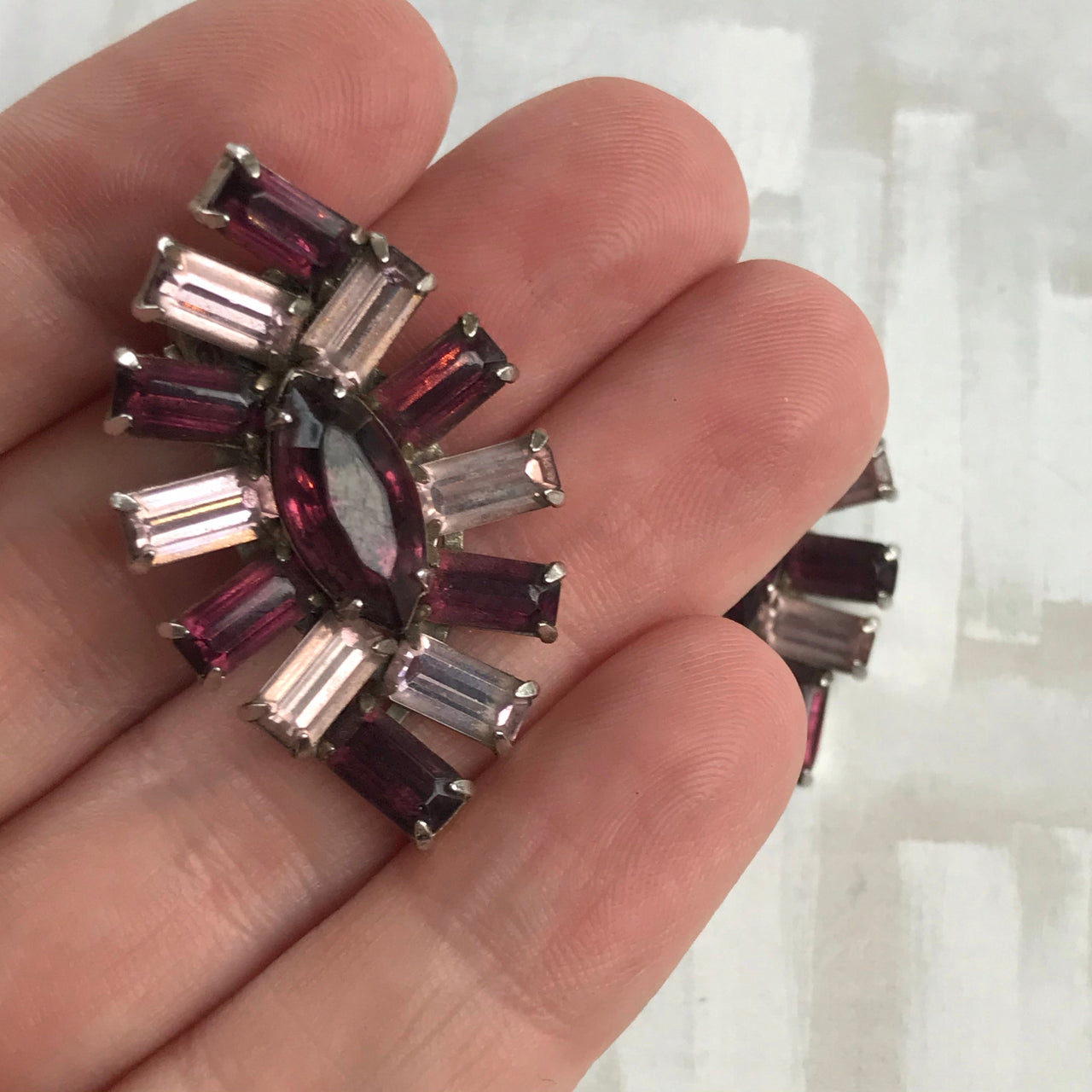 1960s Purple Rhinestone Earrings Jewelry Bloomers and Frocks 