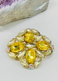 Thumbnail for 1960s Yellow AB and Grey Rhinestone Brooch Jewelry Bloomers and Frocks 