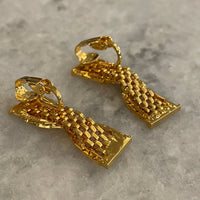 Thumbnail for 1970s Gold Vertical Bow Clip Earrings Bloomers and Frocks 