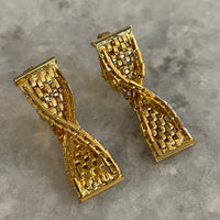 Thumbnail for 1970s Gold Vertical Bow Clip Earrings Bloomers and Frocks 