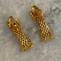 Thumbnail for 1970s Gold Vertical Bow Clip Earrings Bloomers and Frocks 