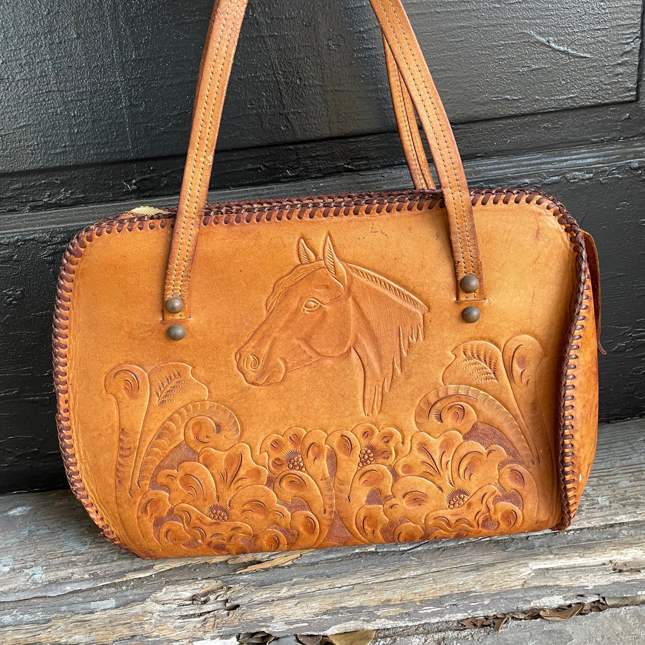 1970's Leather Embossed Horse Purse Purse Bloomers and Frocks 