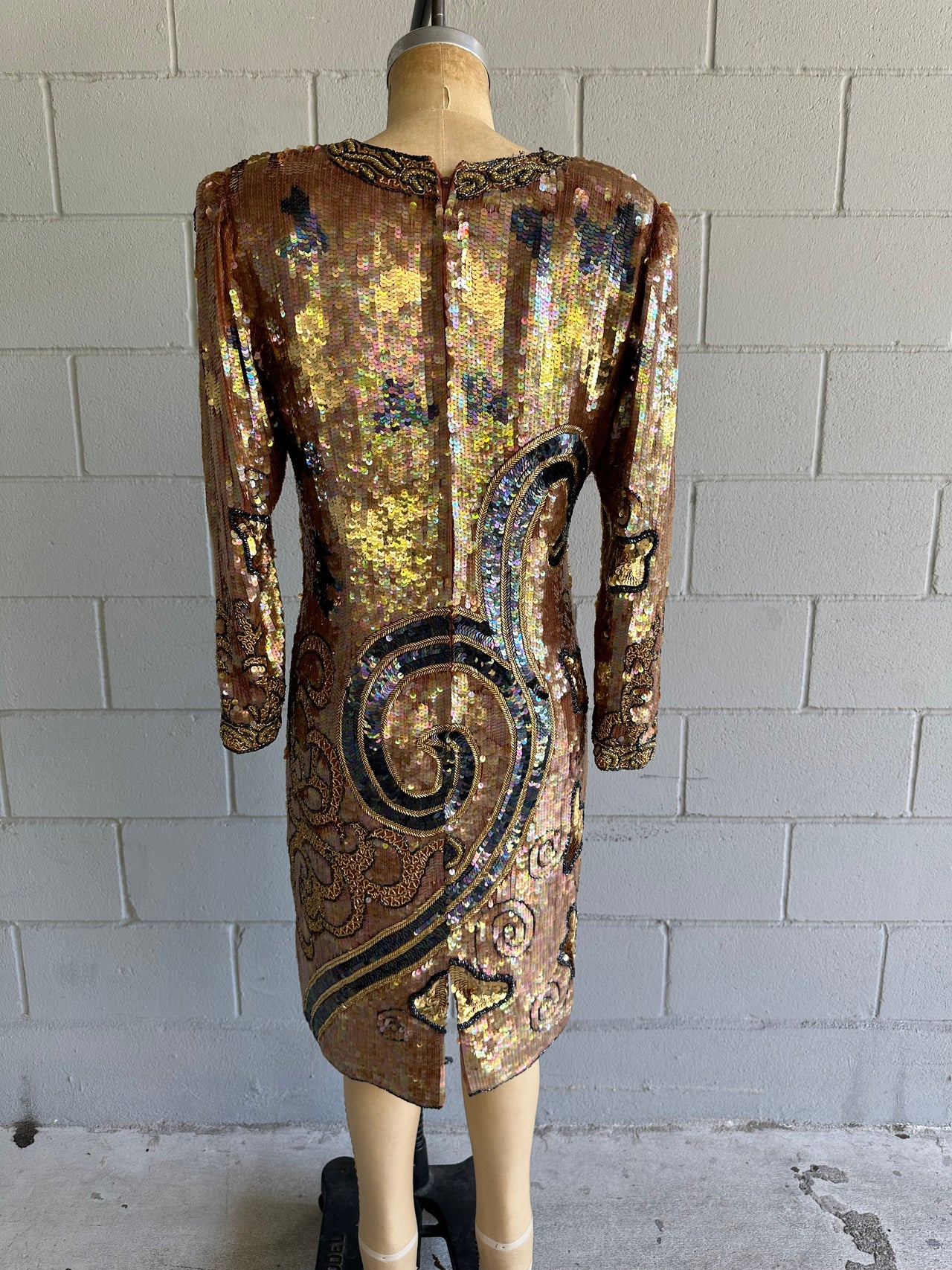 1980’s Bronze and Gold Beaded Dress Dress Bloomers and Frocks 