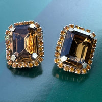 Thumbnail for 1980s Brown and Topaz Rhinestone Clip Earrings Bloomers and Frocks 