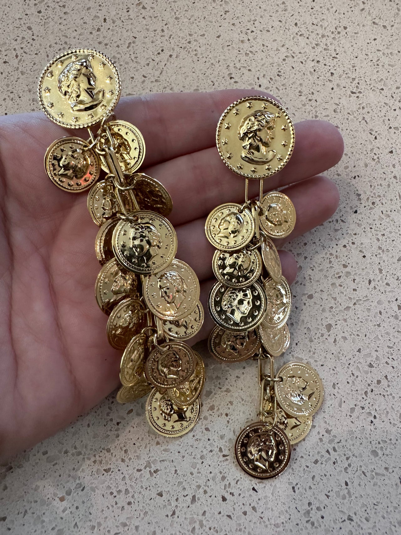 1980s Gold Coin Dangle Earrings Bloomers and Frocks 