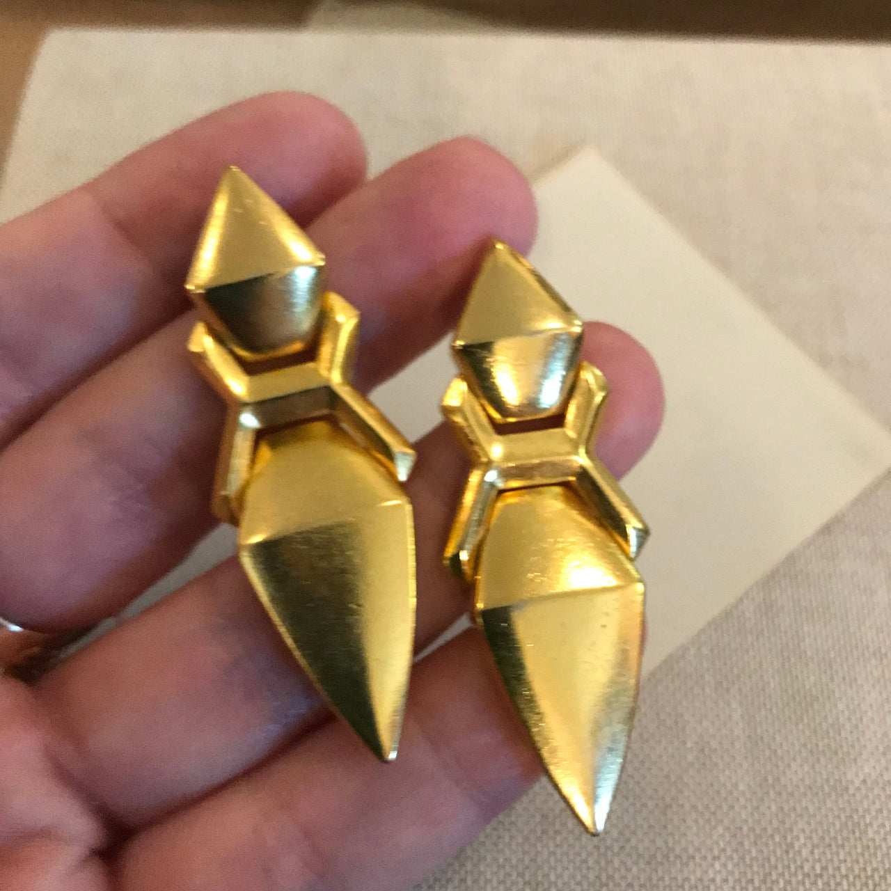 1980s Gold Pierced Geometric Earrings Jewelry Bloomers and Frocks 