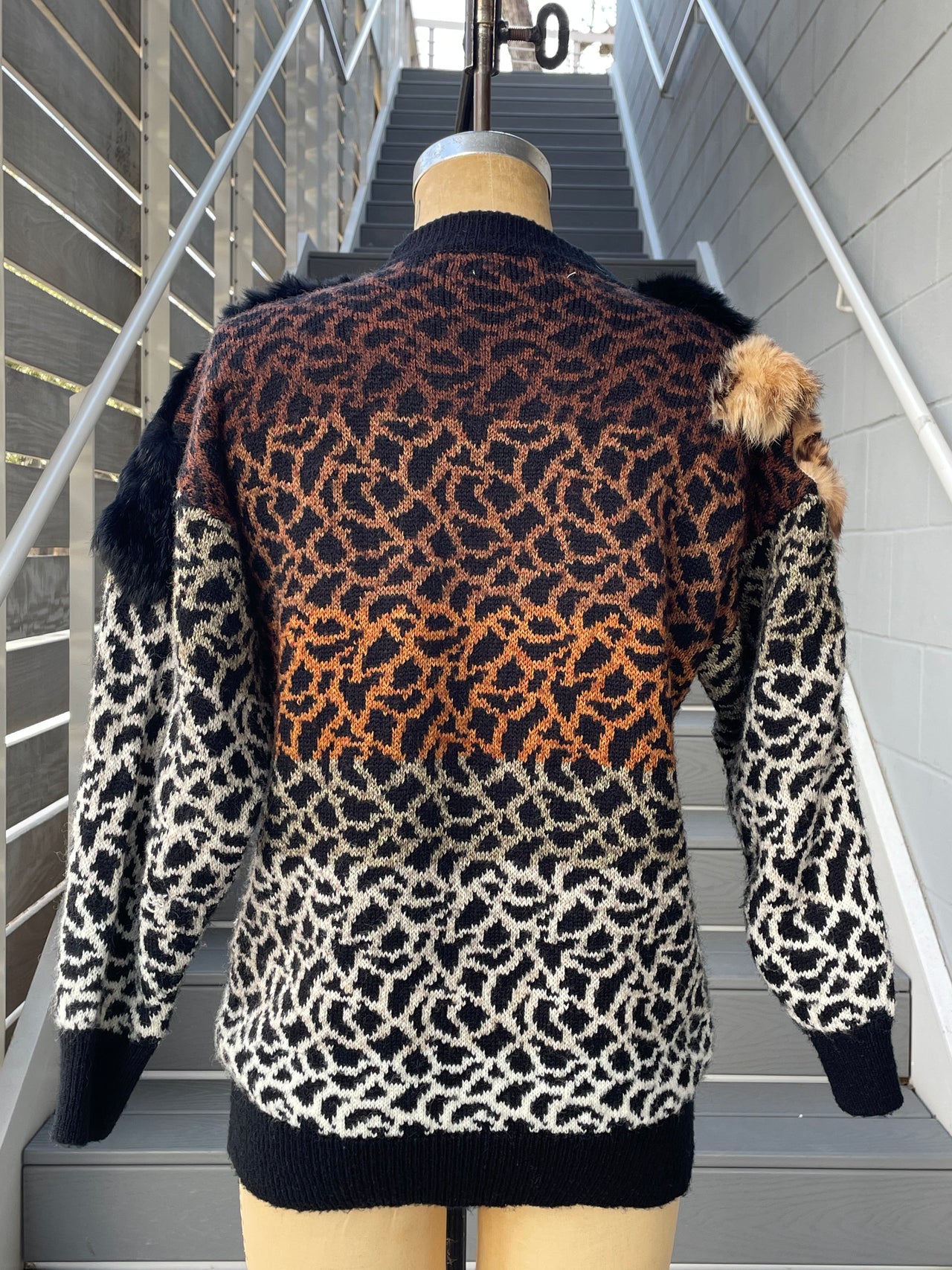 1980s Mariea Kim Animal Print Sweater with Faux Fur Accents Bloomers and Frocks 