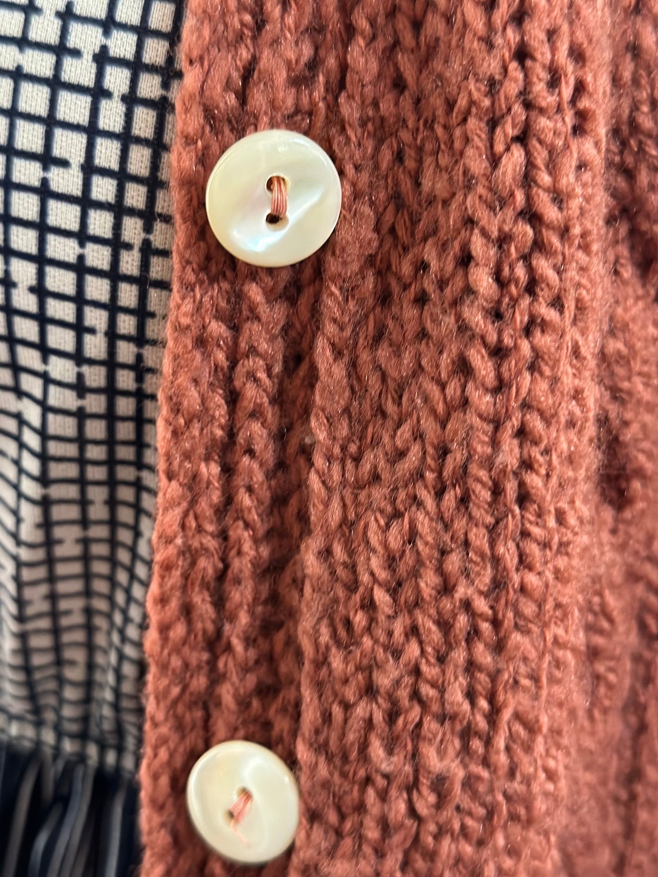 1980s Rustic Dark Salmon Cardigan with Pockets Bloomers and Frocks 