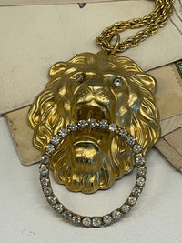 Thumbnail for 1990’s Gold Lion Rhinestone Door Knocker Necklace Bloomers and Frocks 