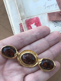 Thumbnail for 3 Stone Brown Brushed Gold Cabochon Brooch Jewelry Bloomers and Frocks 