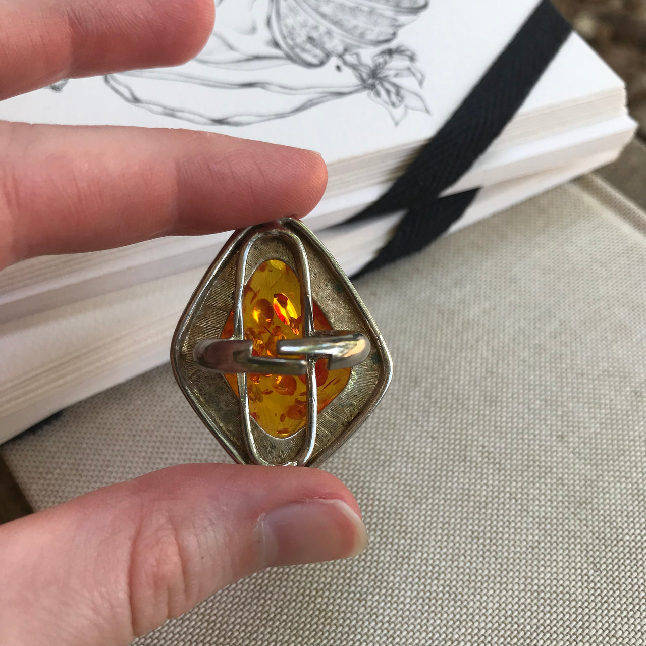 Amber Sterling Silver Statement Ring Jewelry Bloomers and Frocks 