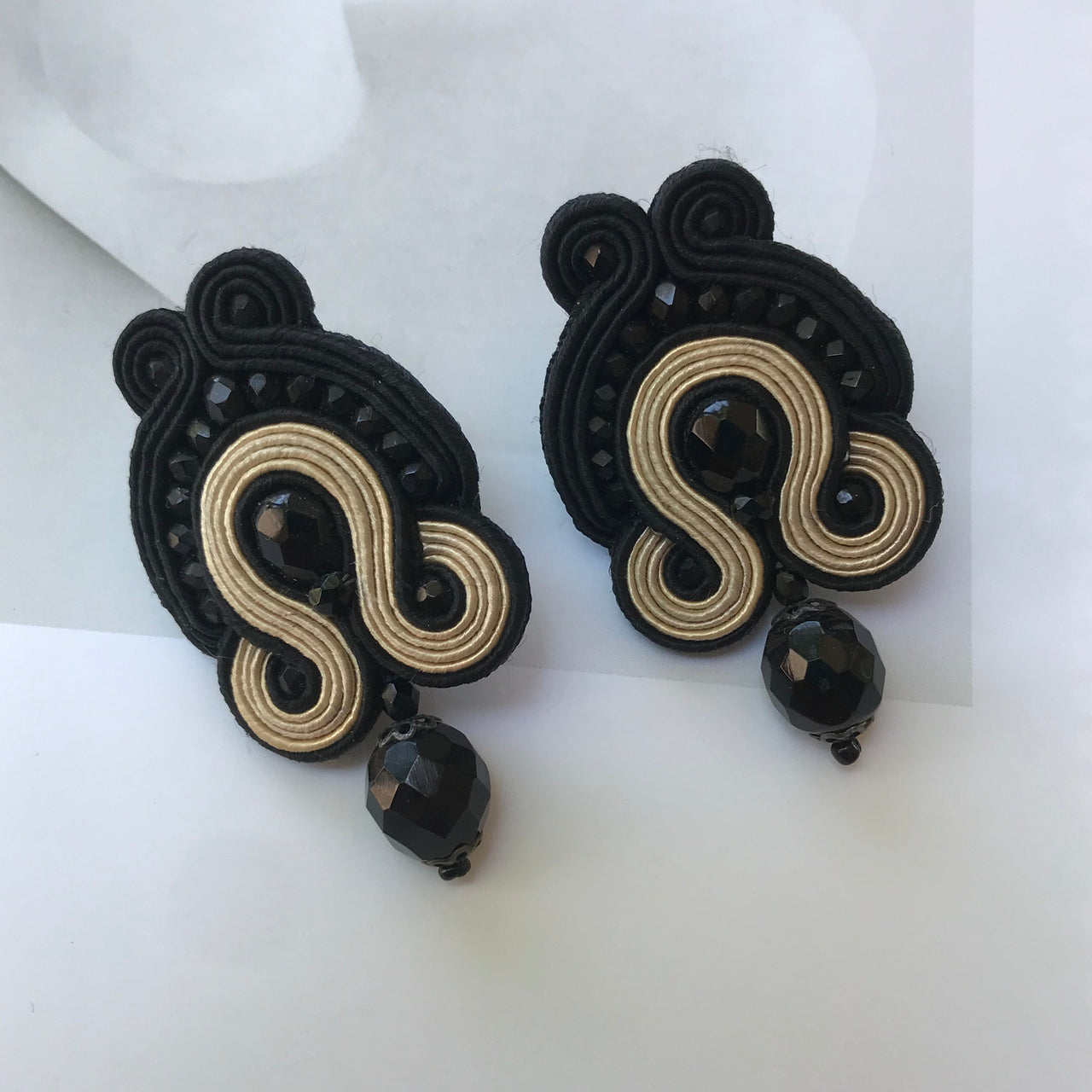 Black and gold beaded earrings Jewelry Bloomers and Frocks 