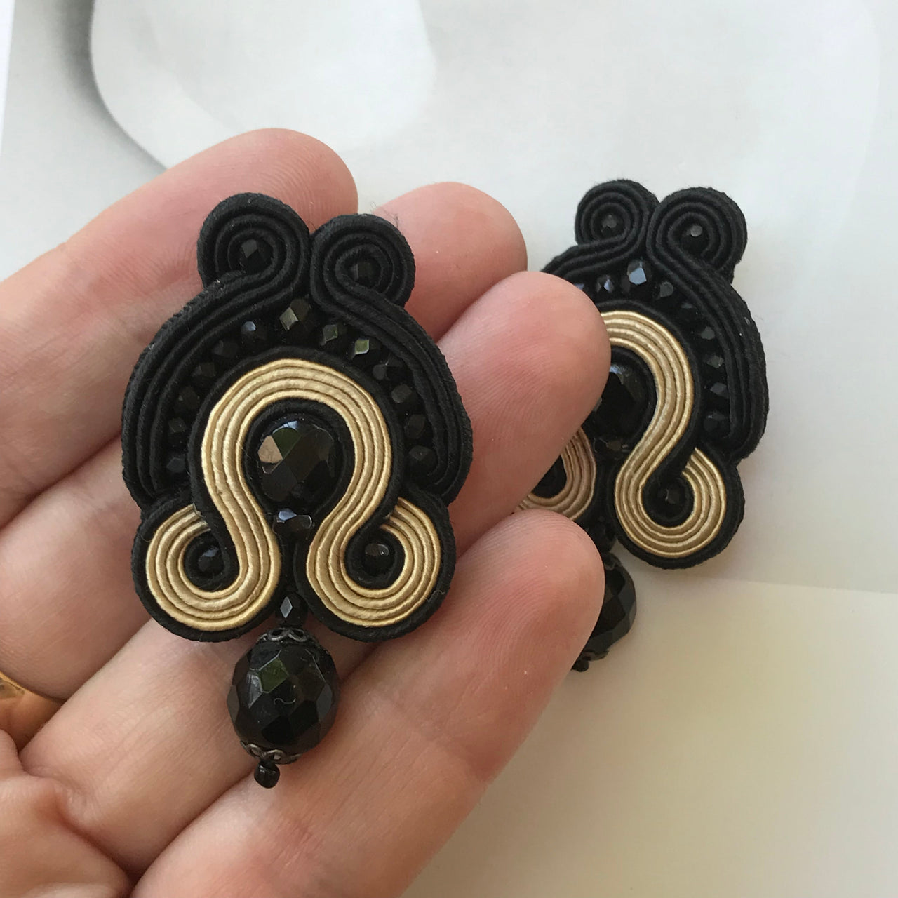 Black and gold beaded earrings Jewelry Bloomers and Frocks 