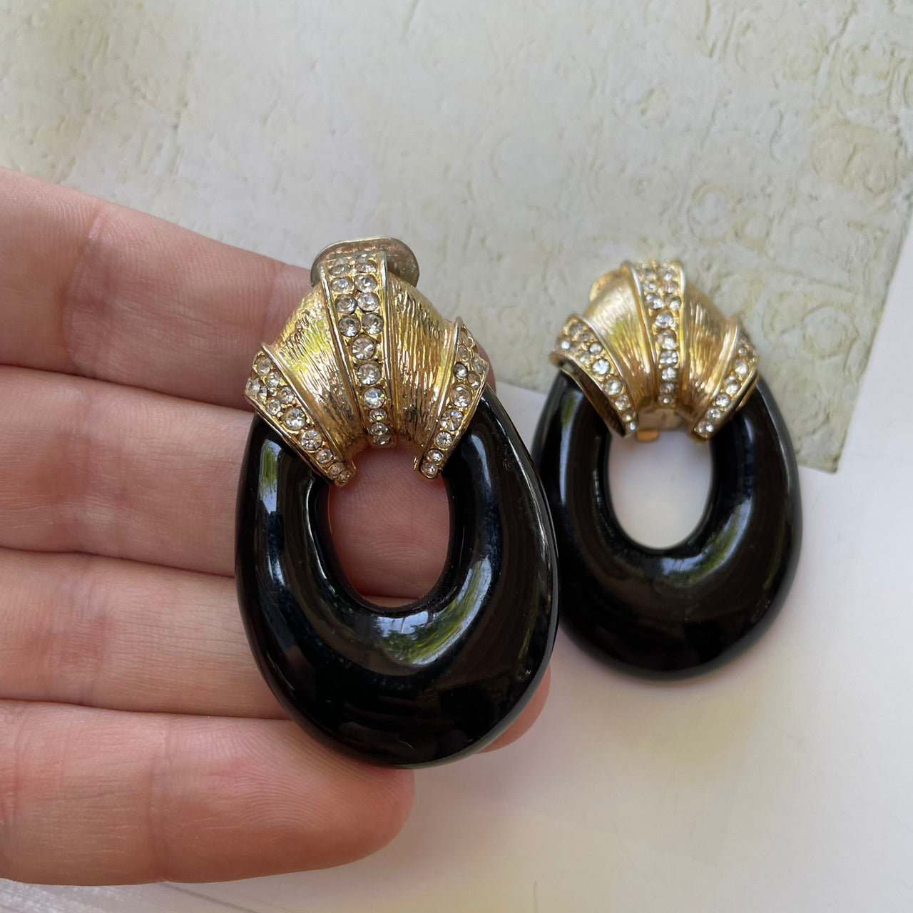 Black and gold clip on earrings Jewelry Bloomers and Frocks 