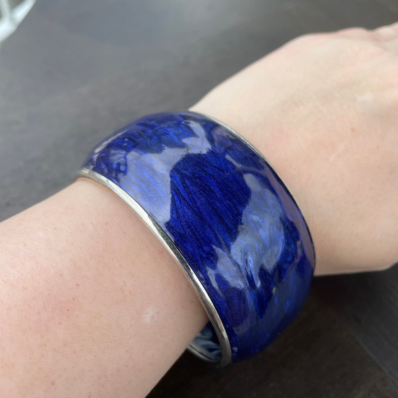 Blue and Silver Concave Bangle Bracelet Jewelry Bloomers and Frocks 
