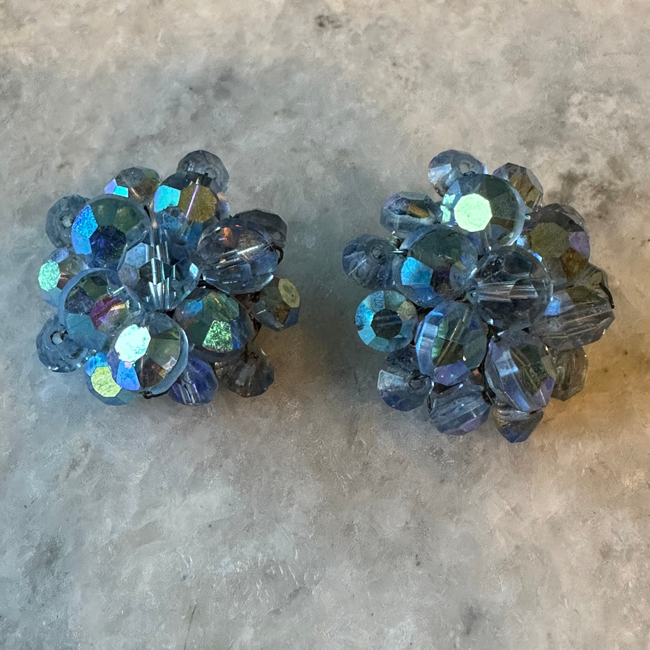 Blue Beaded Clip On Earrings Bloomers and Frocks 
