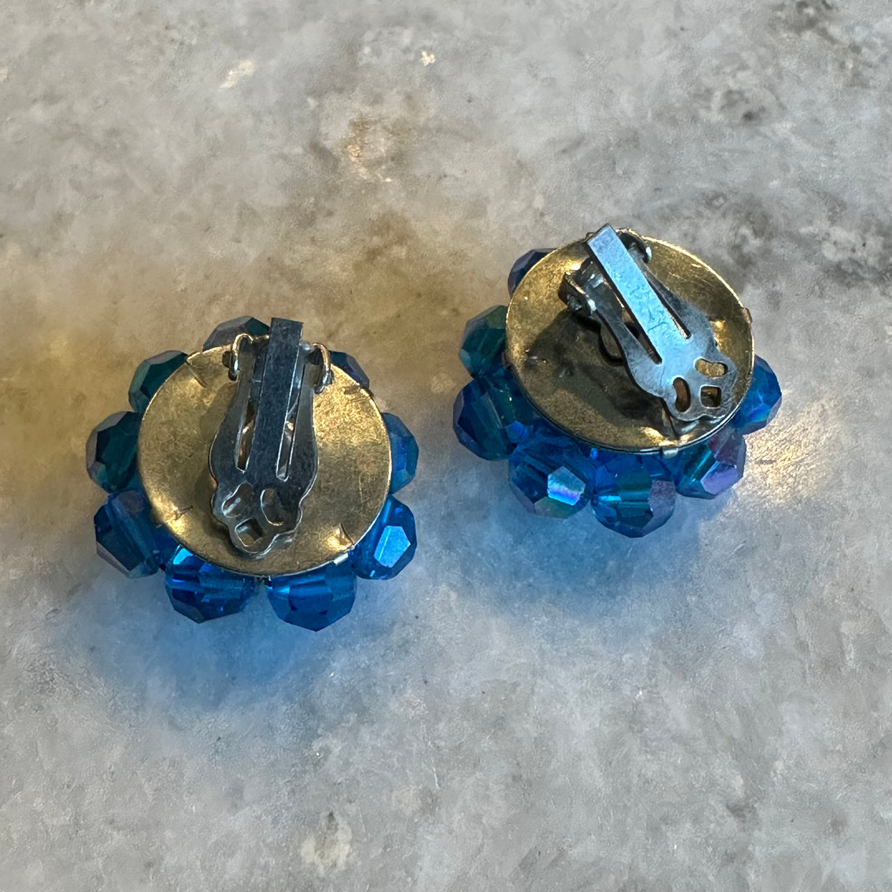 Blue Beaded Clip On Earrings Bloomers and Frocks 