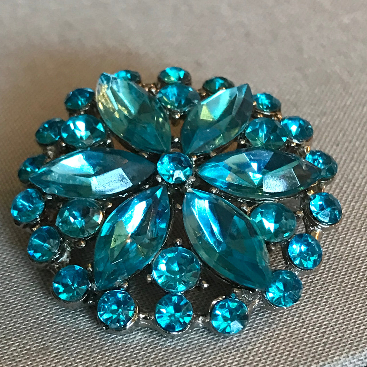 Blue Rhinestone Floral Burst Brooch Jewelry Bloomers and Frocks 
