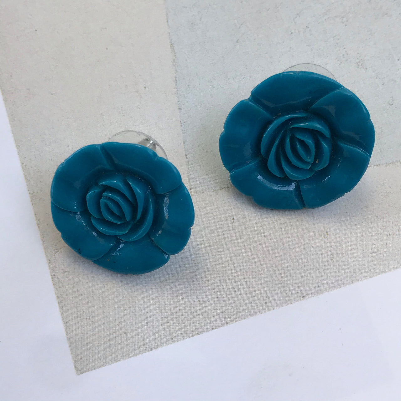 Bright Teal Blue Pierced Earrings Jewelry Bloomers and Frocks 