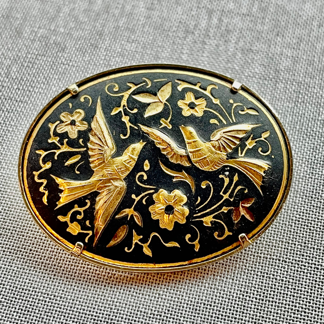 Damascene Brooch with Two Doves Bloomers and Frocks 