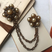 Thumbnail for Double Pearl Chatelaine Brooch with Brass Chain Jewelry Bloomers and Frocks 