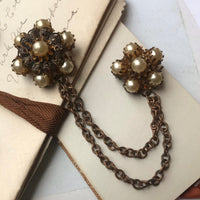 Thumbnail for Double Pearl Chatelaine Brooch with Brass Chain Jewelry Bloomers and Frocks 