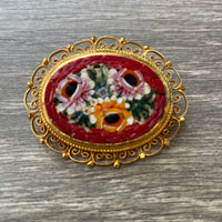 Thumbnail for Gold and Red Italian Floral Micro Mosaic Brooch Jewelry Bloomers and Frocks 
