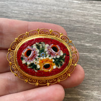Thumbnail for Gold and Red Italian Floral Micro Mosaic Brooch Jewelry Bloomers and Frocks 