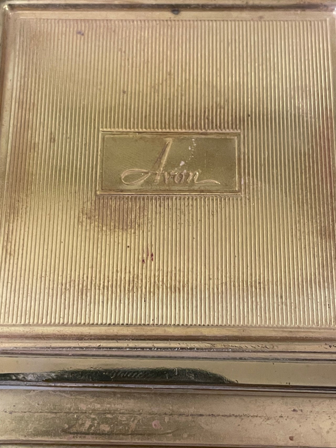 Gold Avon Compact with Stripes and Filigree Bloomers and Frocks 