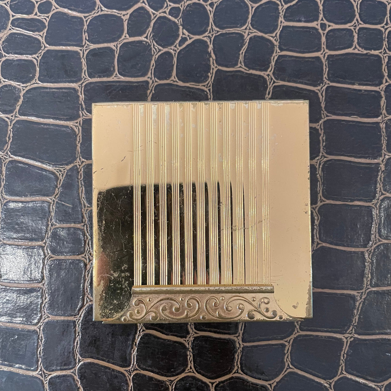 Gold Avon Compact with Stripes and Filigree Bloomers and Frocks 