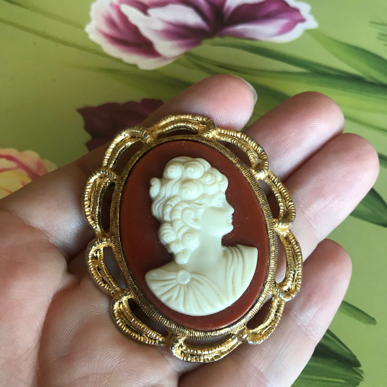 Gold Cameo Brooch Jewelry Bloomers and Frocks 
