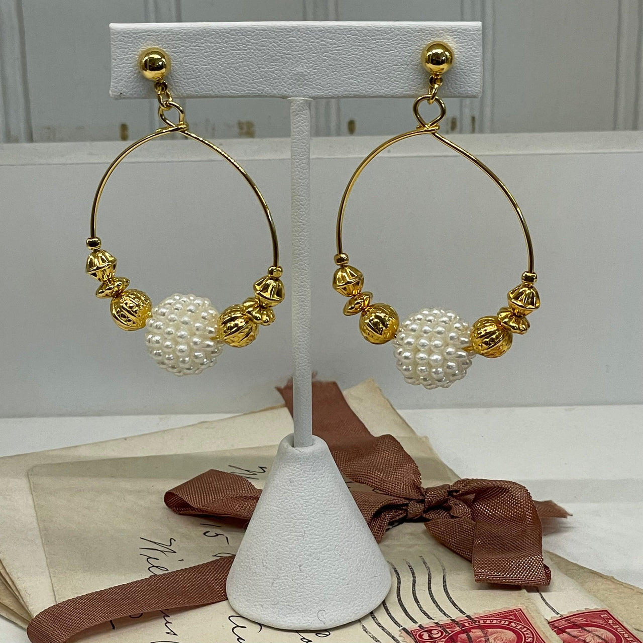 Gold Circles Earrings with Pearl and Gold Balls Bloomers and Frocks 